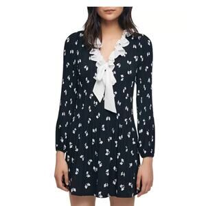 Maje Womens Dress Size 4 Seen On TV Bow Ruffle Black Midi Rockdale Designer